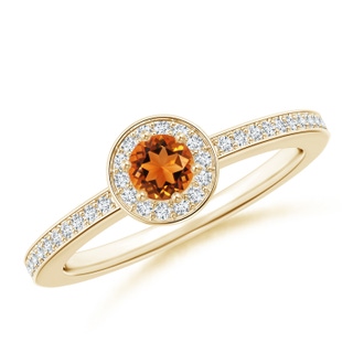 4mm AAAA Citrine Halo Ring with Diamond Accents in Yellow Gold