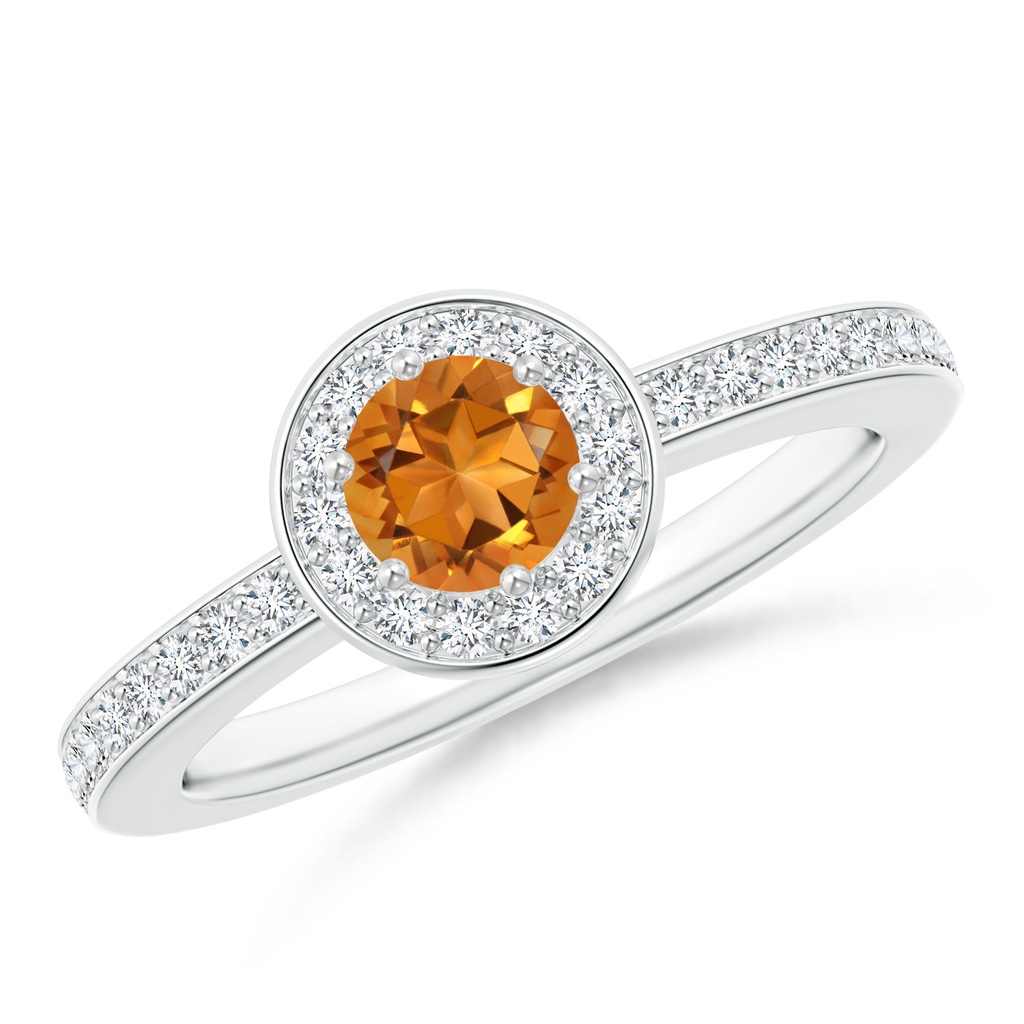 5mm AAA Citrine Halo Ring with Diamond Accents in White Gold 