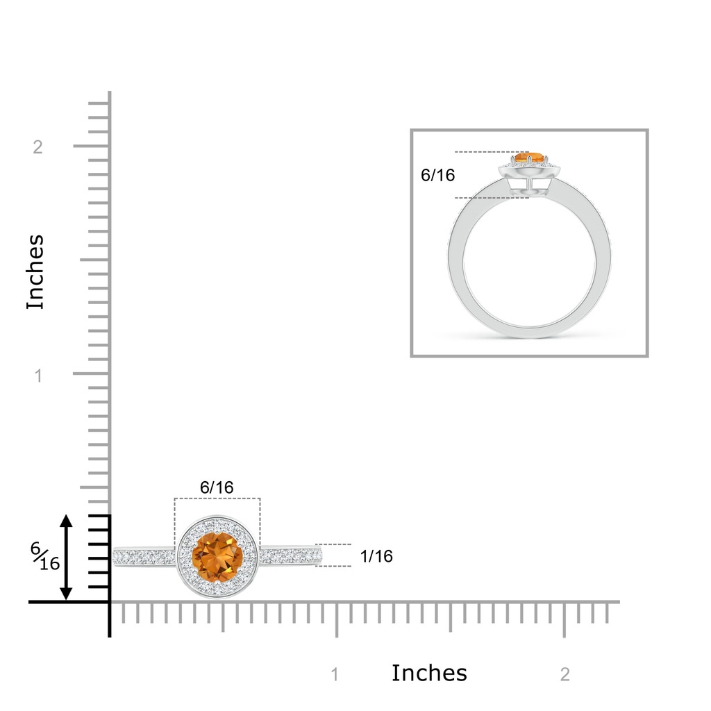 5mm AAA Citrine Halo Ring with Diamond Accents in White Gold Ruler