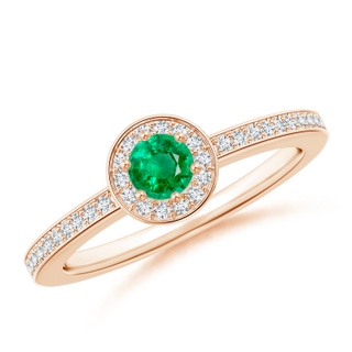 4mm AAA Emerald Halo Ring with Diamond Accents in Rose Gold