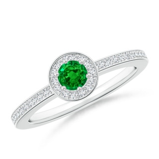 4mm AAAA Emerald Halo Ring with Diamond Accents in P950 Platinum