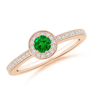 4mm AAAA Emerald Halo Ring with Diamond Accents in Rose Gold