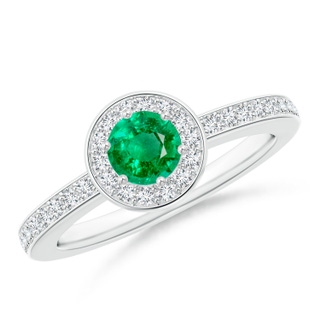 5mm AAA Emerald Halo Ring with Diamond Accents in White Gold