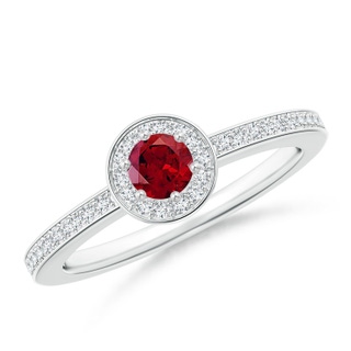 4mm AAAA Garnet Halo Ring with Diamond Accents in White Gold