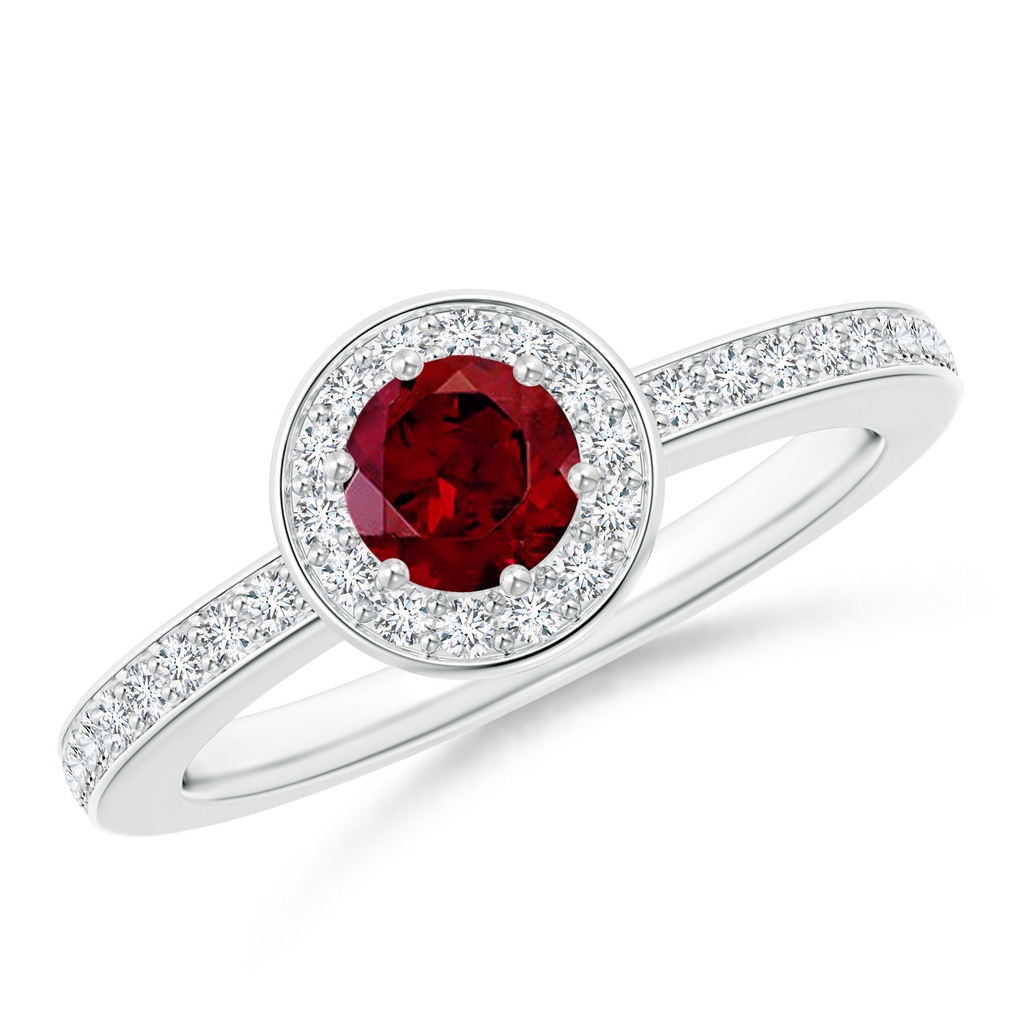 5mm AAA Garnet Halo Ring with Diamond Accents in White Gold