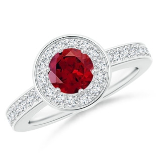 6mm AAAA Garnet Halo Ring with Diamond Accents in P950 Platinum