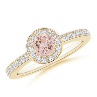5mm AAA Morganite Halo Ring with Diamond Accents in Yellow Gold