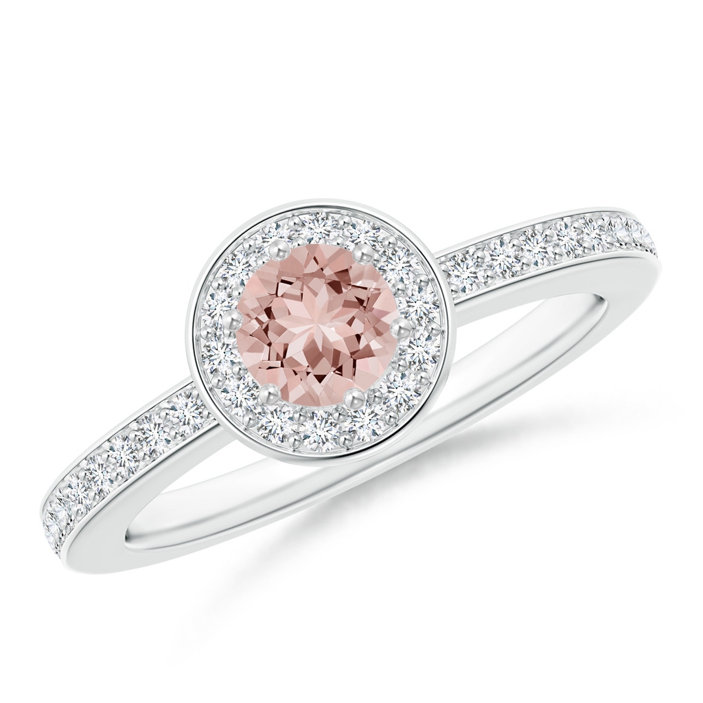 5mm AAAA Morganite Halo Ring with Diamond Accents in White Gold 