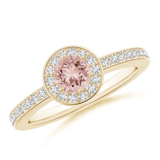 5mm AAAA Morganite Halo Ring with Diamond Accents in Yellow Gold
