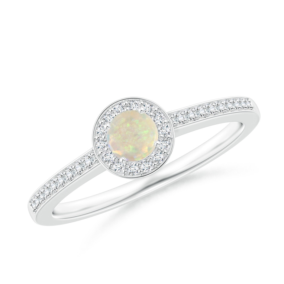 4mm AAA Opal Halo Ring with Diamond Accents in White Gold 