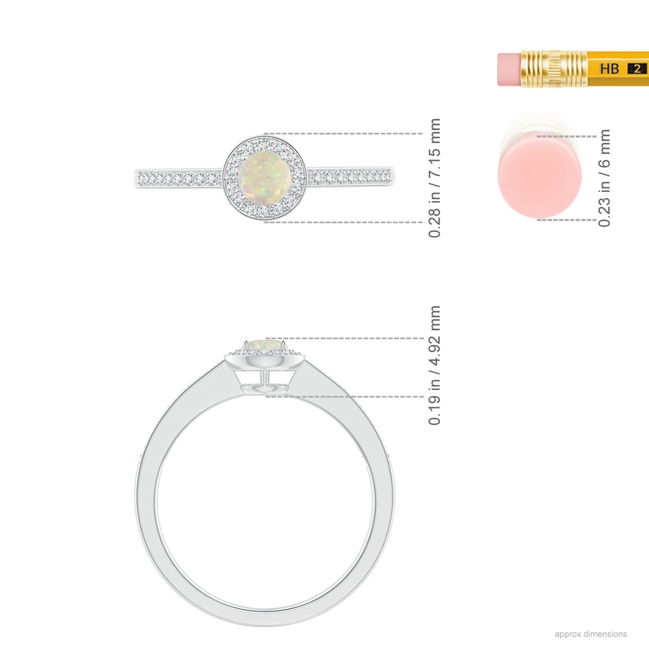 4mm AAA Opal Halo Ring with Diamond Accents in White Gold ruler