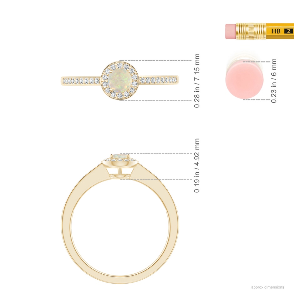 4mm AAA Opal Halo Ring with Diamond Accents in Yellow Gold ruler