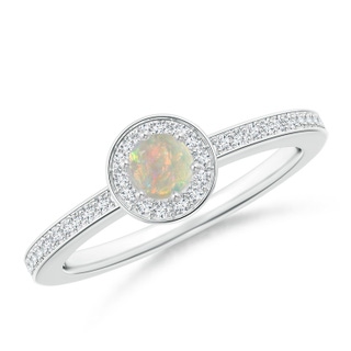 4mm AAAA Opal Halo Ring with Diamond Accents in 9K White Gold