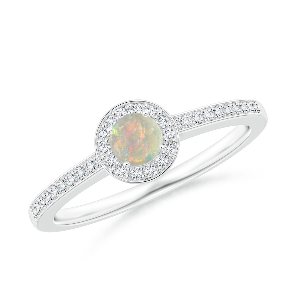 4mm AAAA Opal Halo Ring with Diamond Accents in P950 Platinum