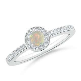 4mm AAAA Opal Halo Ring with Diamond Accents in White Gold