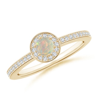 4mm AAAA Opal Halo Ring with Diamond Accents in Yellow Gold