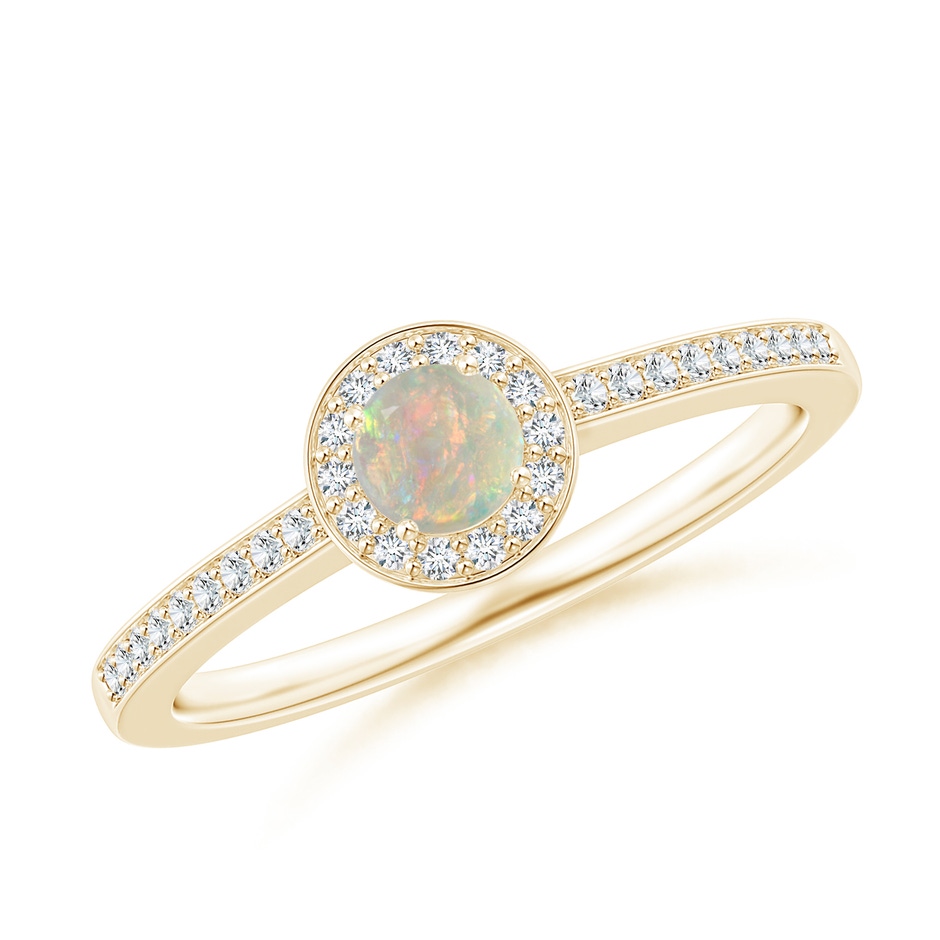 4mm AAAA Opal Halo Ring with Diamond Accents in Yellow Gold 