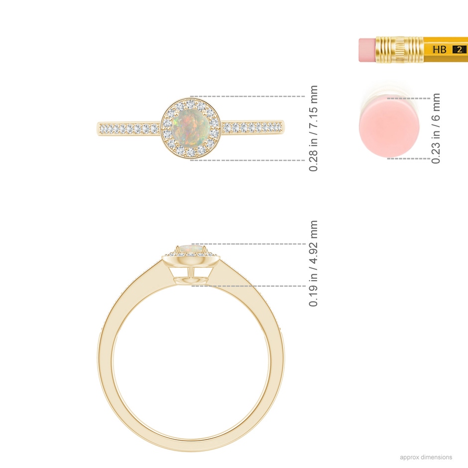 4mm AAAA Opal Halo Ring with Diamond Accents in Yellow Gold ruler
