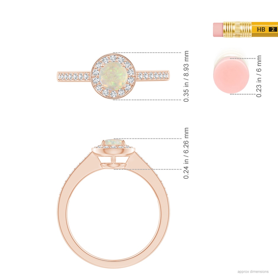 5mm AAA Opal Halo Ring with Diamond Accents in Rose Gold ruler