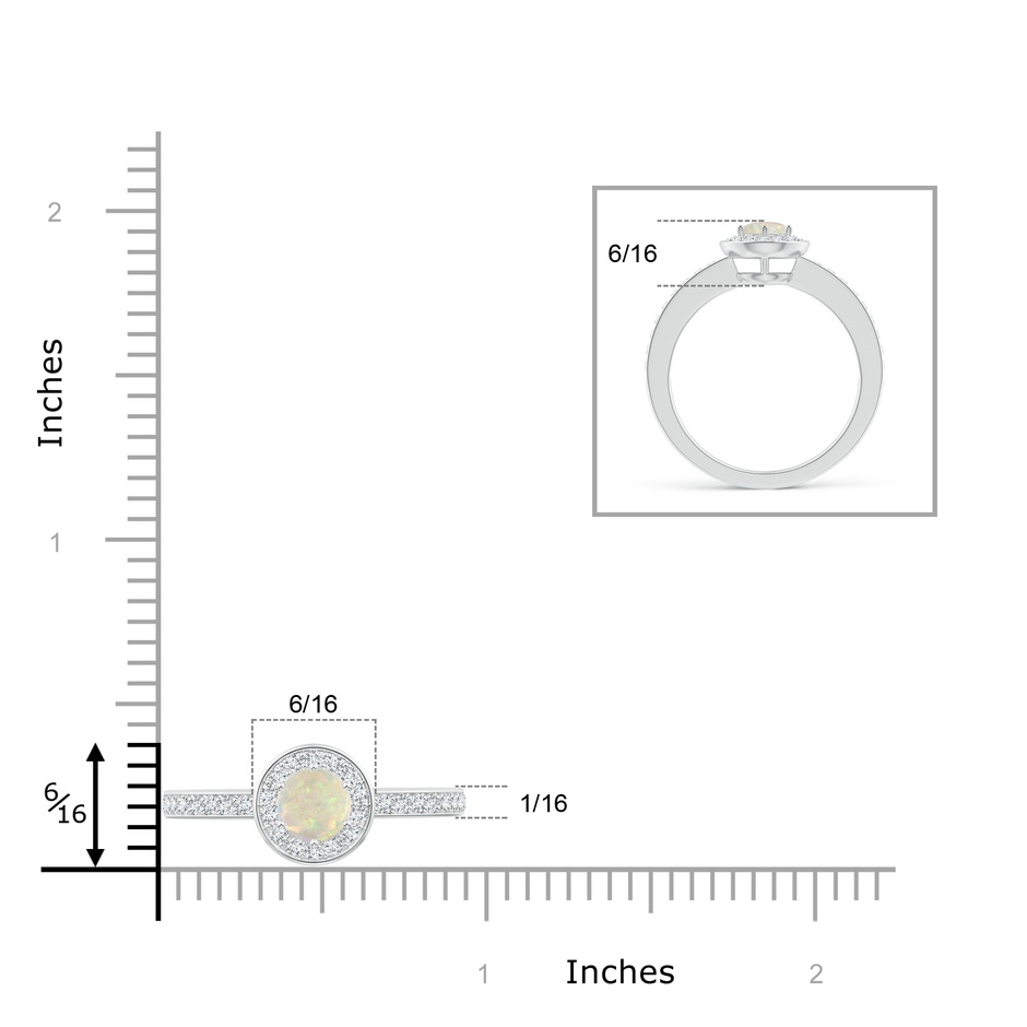 5mm AAA Opal Halo Ring with Diamond Accents in White Gold ruler