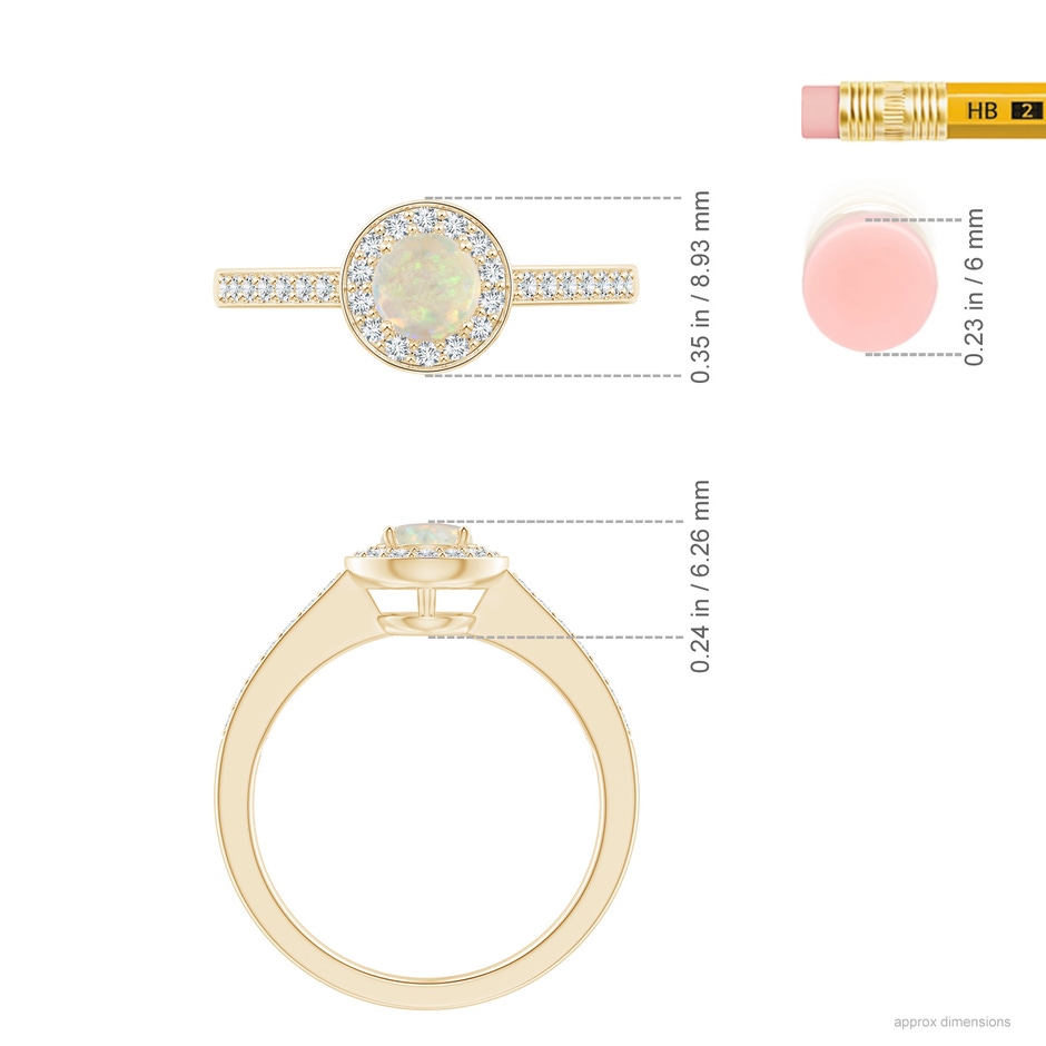 5mm AAA Opal Halo Ring with Diamond Accents in Yellow Gold ruler