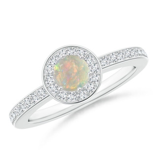 5mm AAAA Opal Halo Ring with Diamond Accents in P950 Platinum