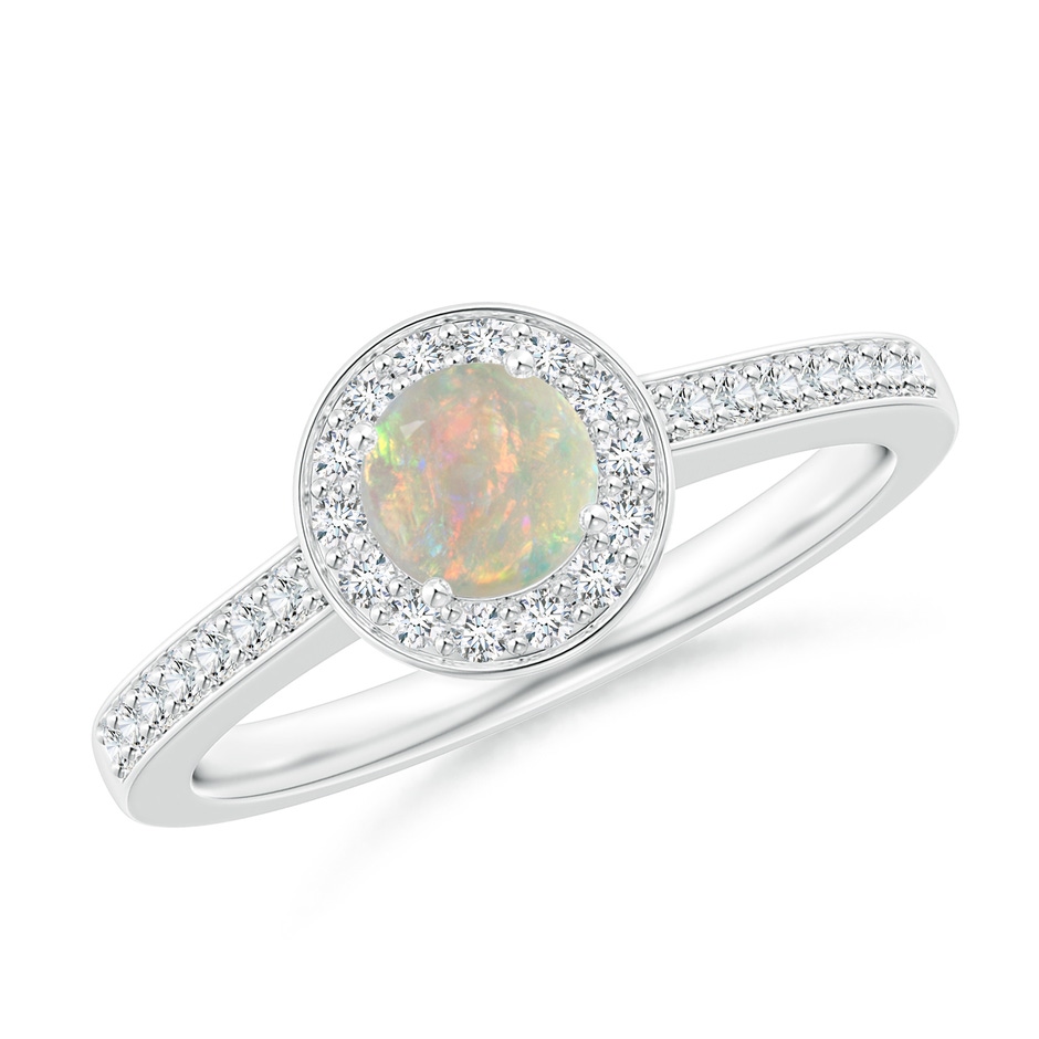 5mm AAAA Opal Halo Ring with Diamond Accents in P950 Platinum 
