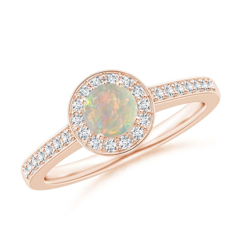 5mm AAAA Opal Halo Ring with Diamond Accents in Rose Gold 