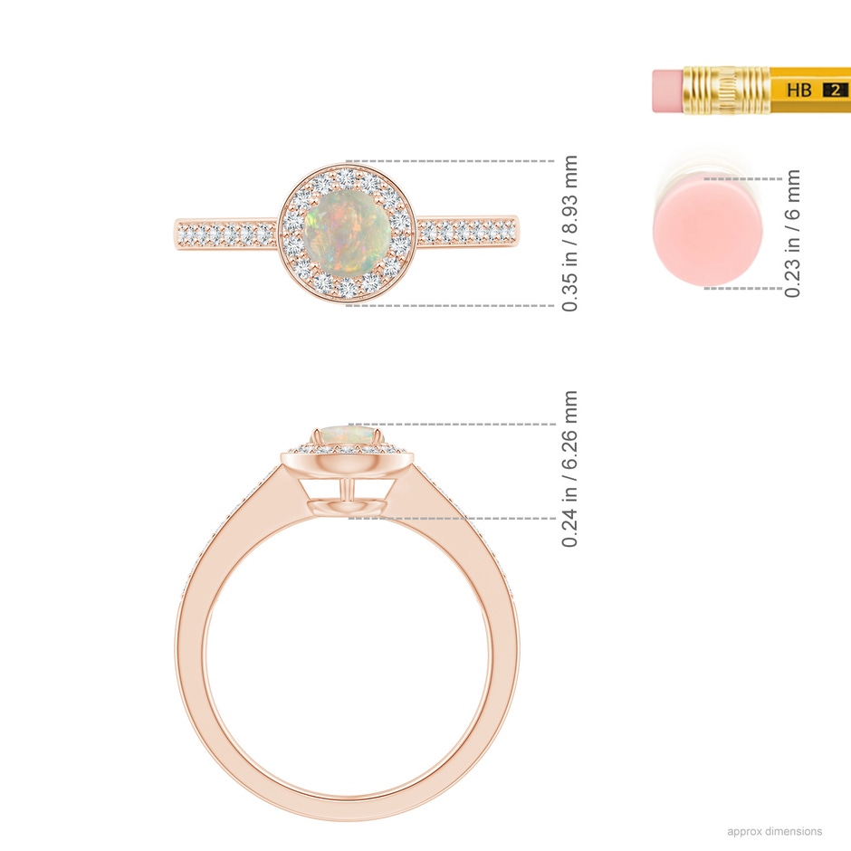 5mm AAAA Opal Halo Ring with Diamond Accents in Rose Gold ruler