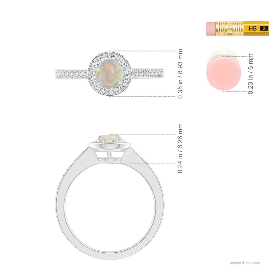 5mm AAAA Opal Halo Ring with Diamond Accents in White Gold ruler