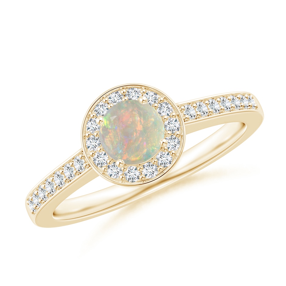 5mm AAAA Opal Halo Ring with Diamond Accents in Yellow Gold 