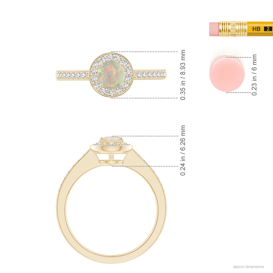 5mm AAAA Opal Halo Ring with Diamond Accents in Yellow Gold ruler