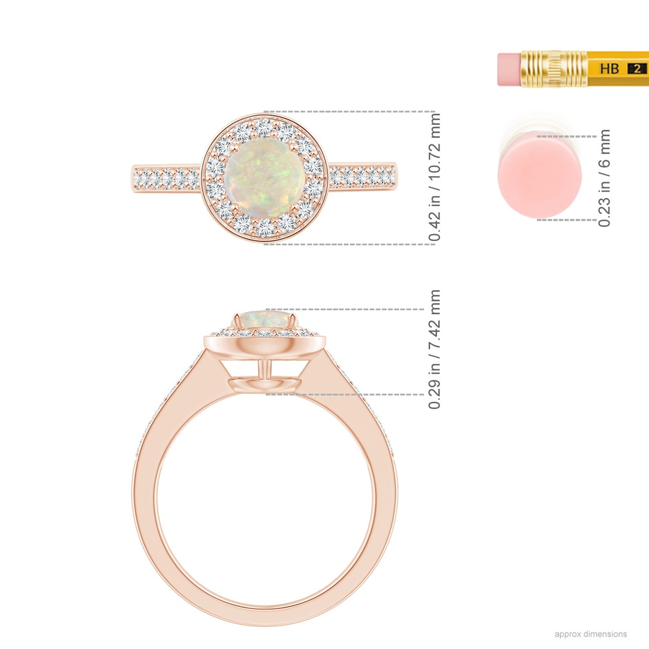6mm AAA Opal Halo Ring with Diamond Accents in 18K Rose Gold ruler