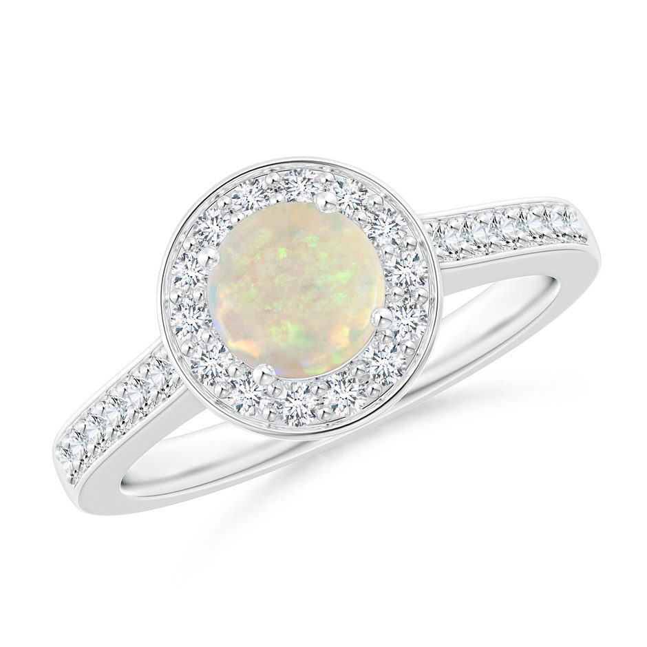 6mm AAA Opal Halo Ring with Diamond Accents in White Gold 