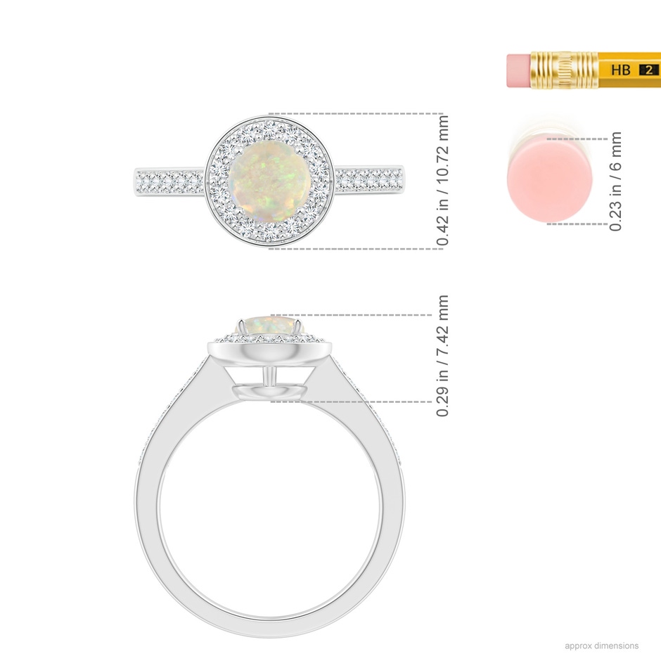 6mm AAA Opal Halo Ring with Diamond Accents in White Gold ruler