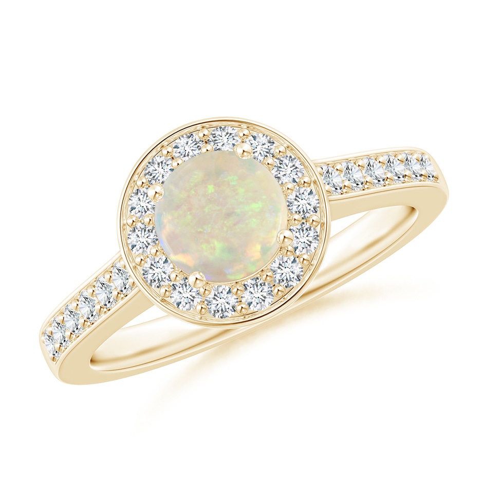 6mm AAA Opal Halo Ring with Diamond Accents in Yellow Gold 