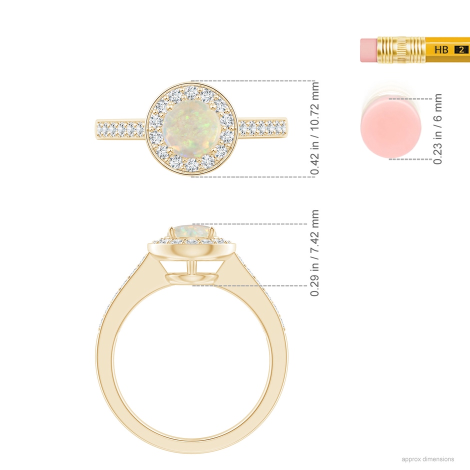 6mm AAA Opal Halo Ring with Diamond Accents in Yellow Gold ruler