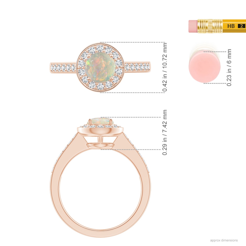 6mm AAAA Opal Halo Ring with Diamond Accents in 18K Rose Gold ruler
