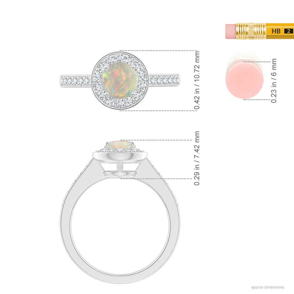 6mm AAAA Opal Halo Ring with Diamond Accents in 18K White Gold ruler