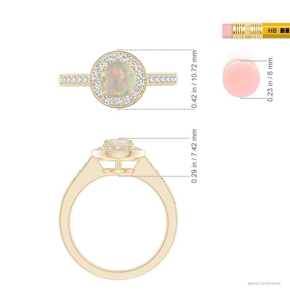 6mm AAAA Opal Halo Ring with Diamond Accents in 18K Yellow Gold ruler