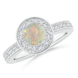 6mm AAAA Opal Halo Ring with Diamond Accents in P950 Platinum