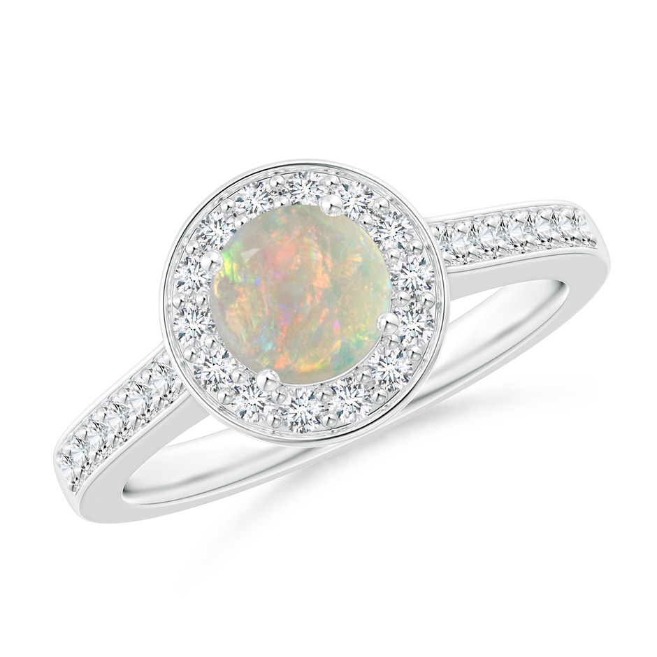 6mm AAAA Opal Halo Ring with Diamond Accents in White Gold 