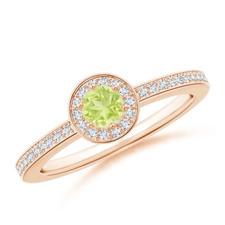 4mm A Peridot Halo Ring with Diamond Accents in Rose Gold