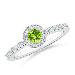 4mm AAA Peridot Halo Ring with Diamond Accents in 9K White Gold