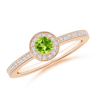 4mm AAA Peridot Halo Ring with Diamond Accents in Rose Gold