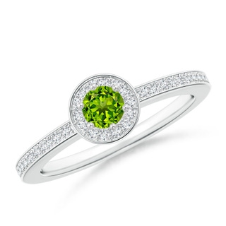 4mm AAAA Peridot Halo Ring with Diamond Accents in White Gold
