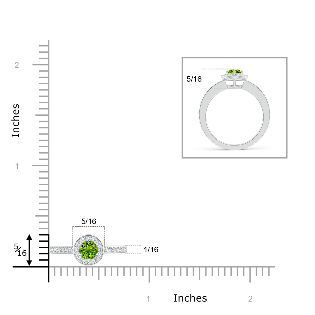 4mm AAAA Peridot Halo Ring with Diamond Accents in White Gold Ruler