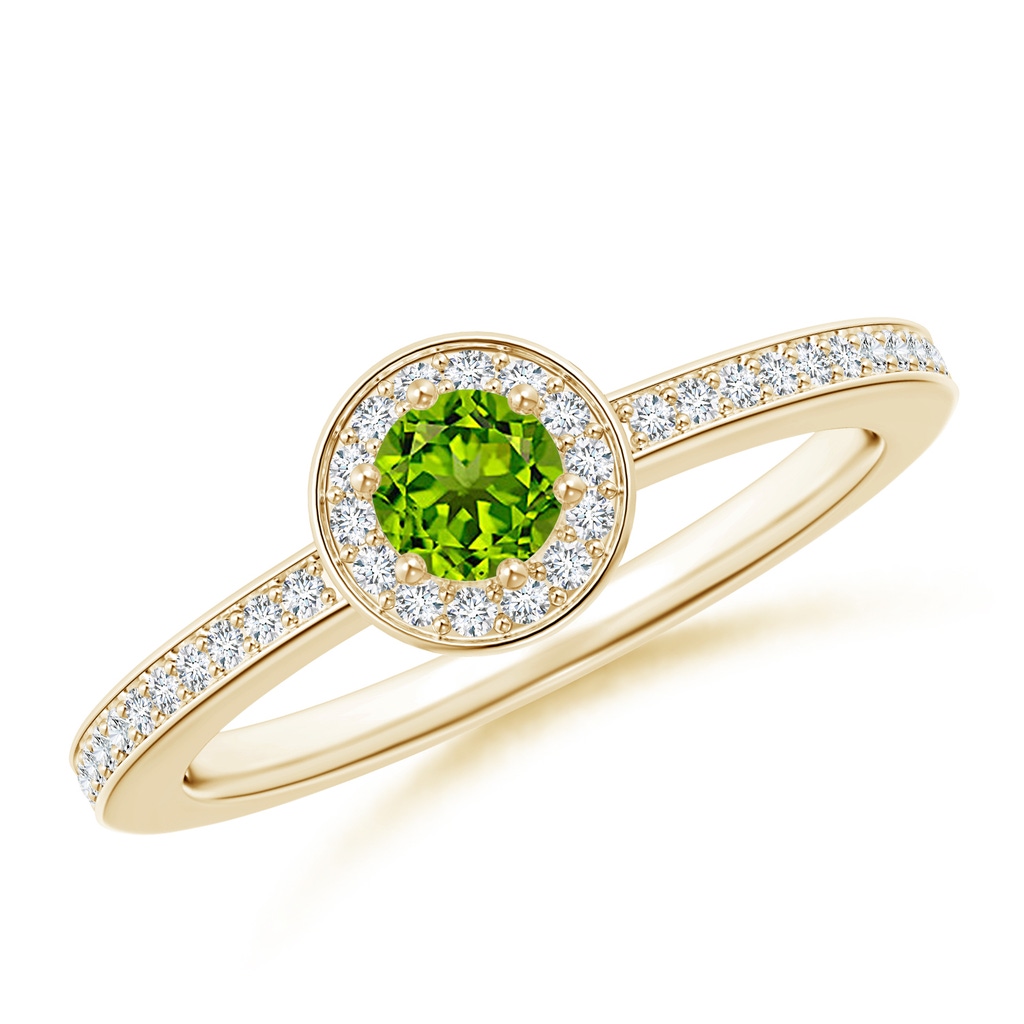 4mm AAAA Peridot Halo Ring with Diamond Accents in Yellow Gold