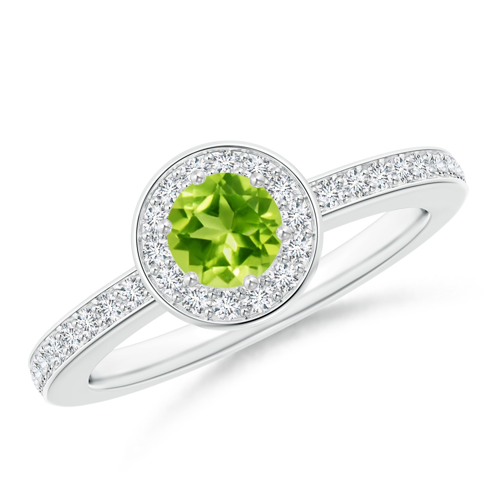 5mm AAA Peridot Halo Ring with Diamond Accents in White Gold