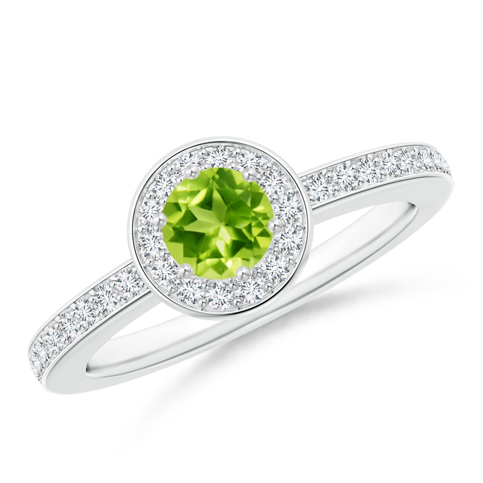 5mm AAA Peridot Halo Ring with Diamond Accents in White Gold 